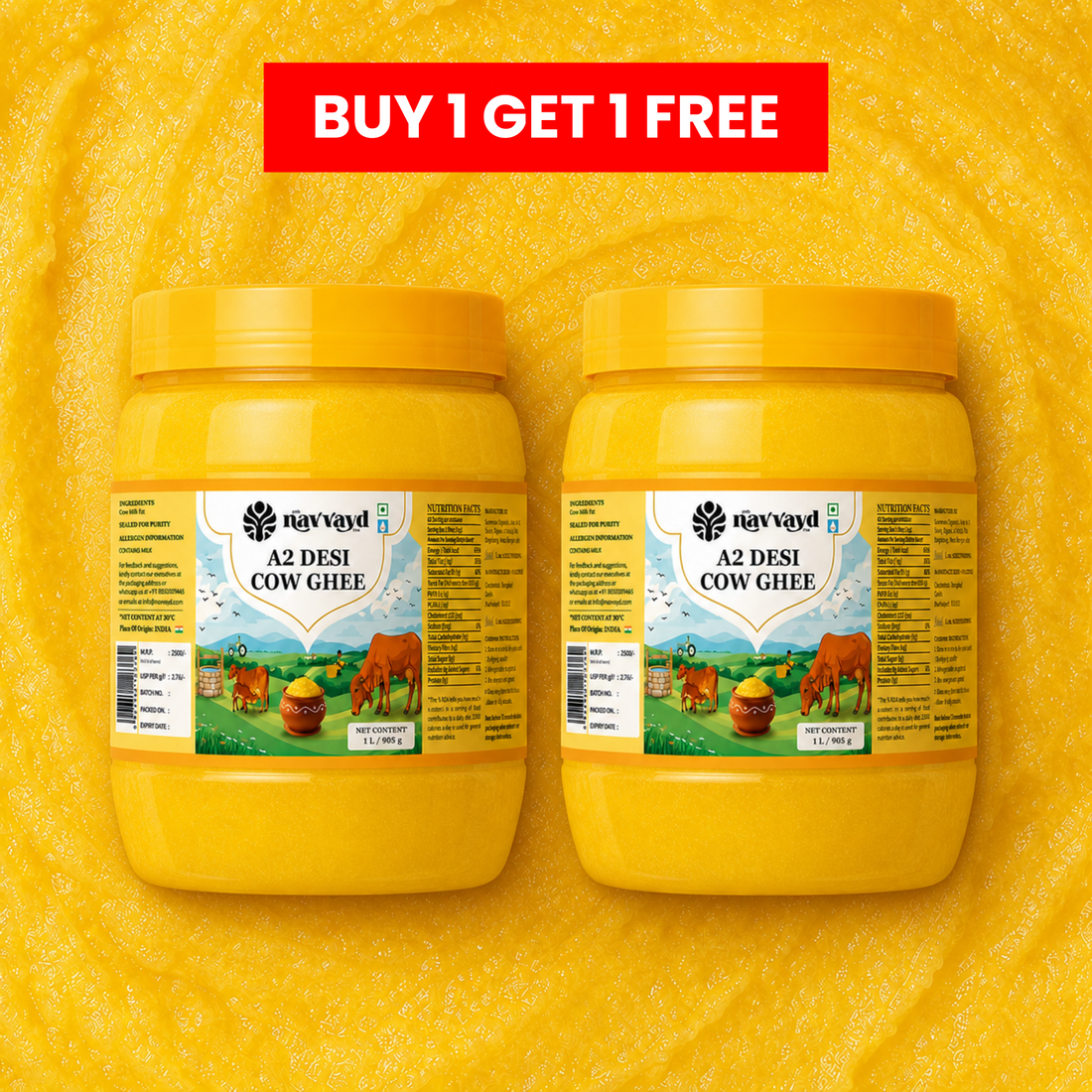 A2 Desi Cow Ghee - Buy 1L Get 1L Free (Total 2 Litres)