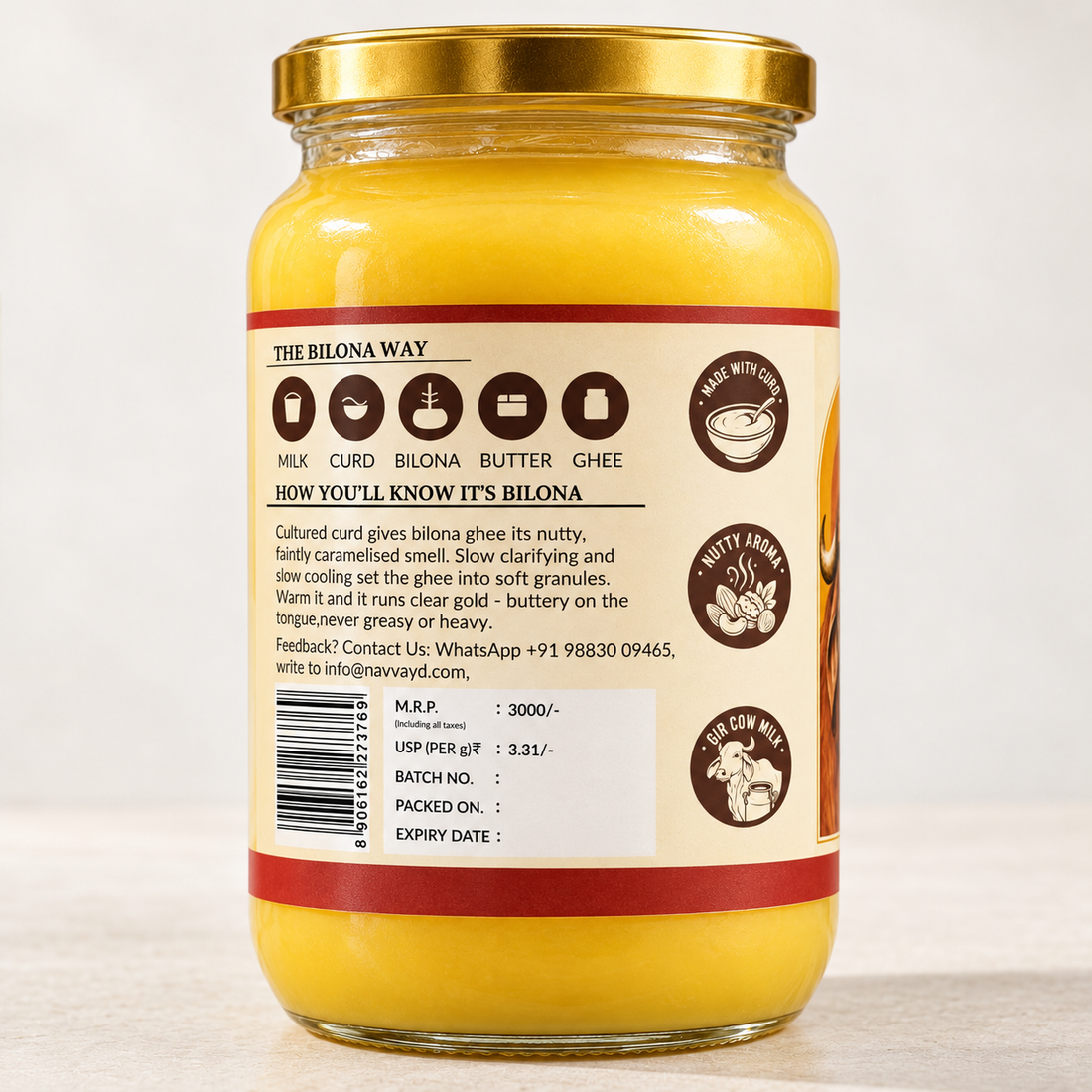 Gir Cow Bilona Ghee - Curd Churned - 1 Litre