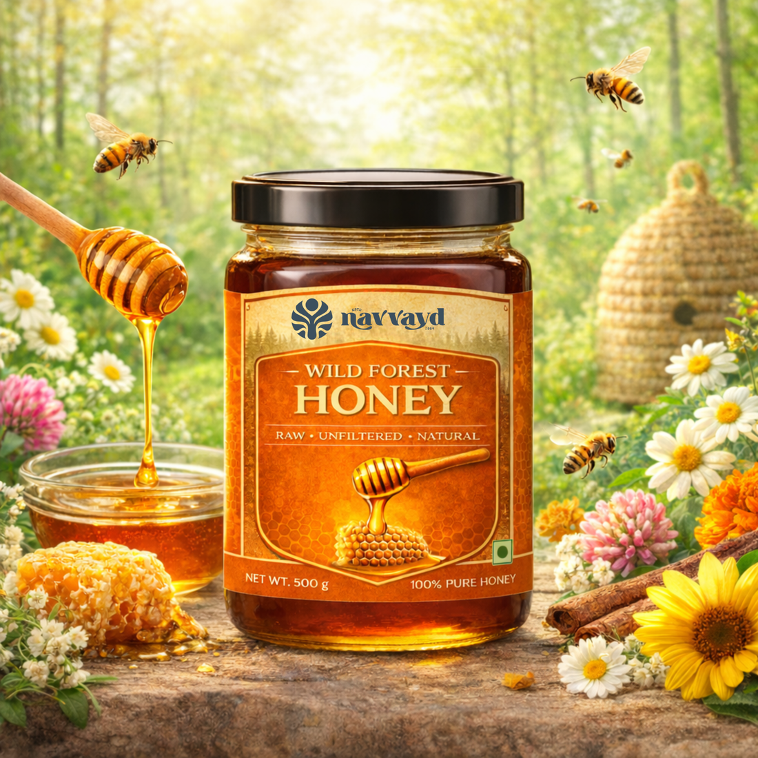 Wild Forest Honey 2 Kg  (2 Jars of 1 Kg Each)
